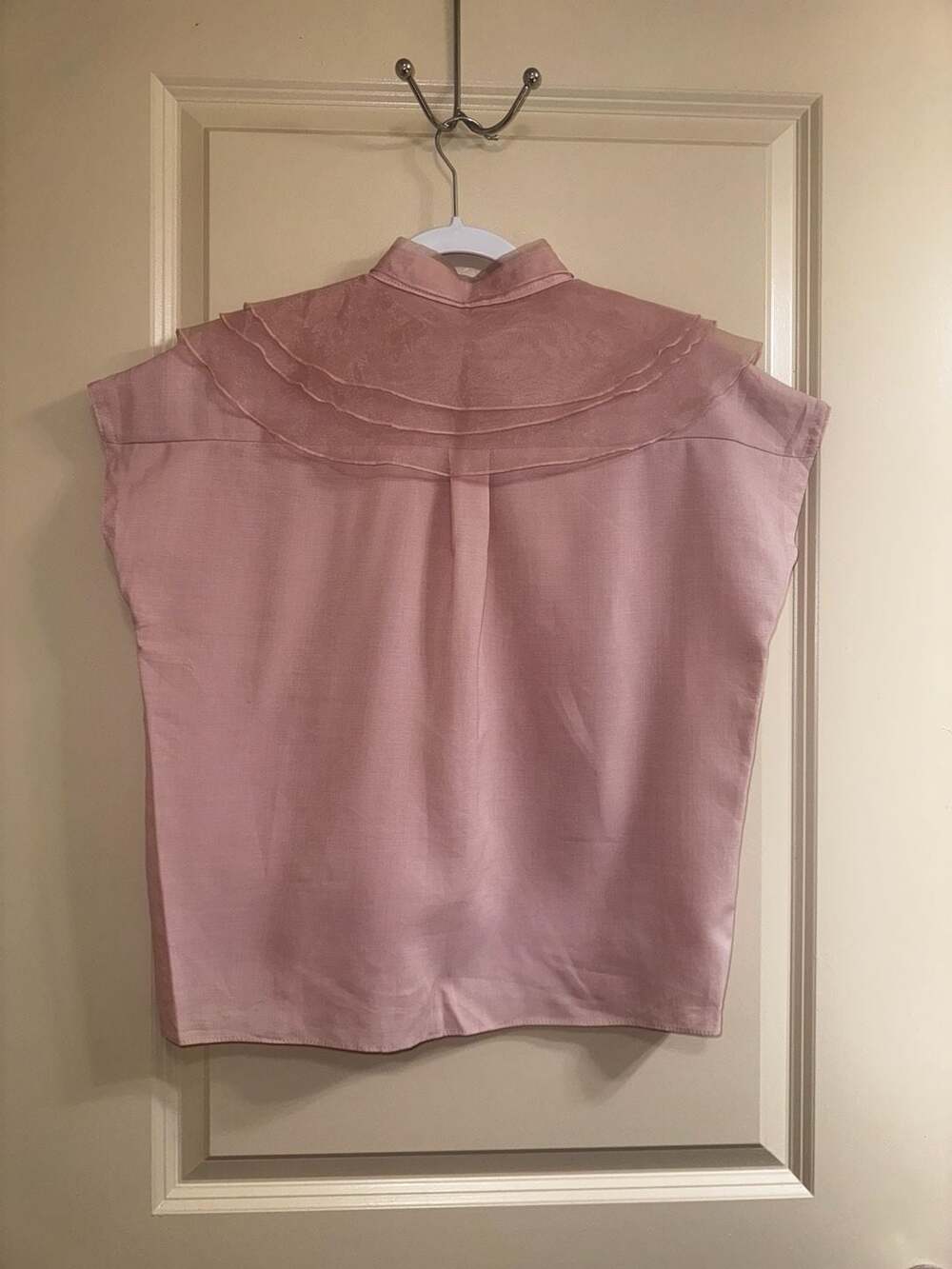 Chocola Korean Brand Dusty Pink Organza Peter Pan Collar Rhinestone Button Blous - Picture 6 of 7